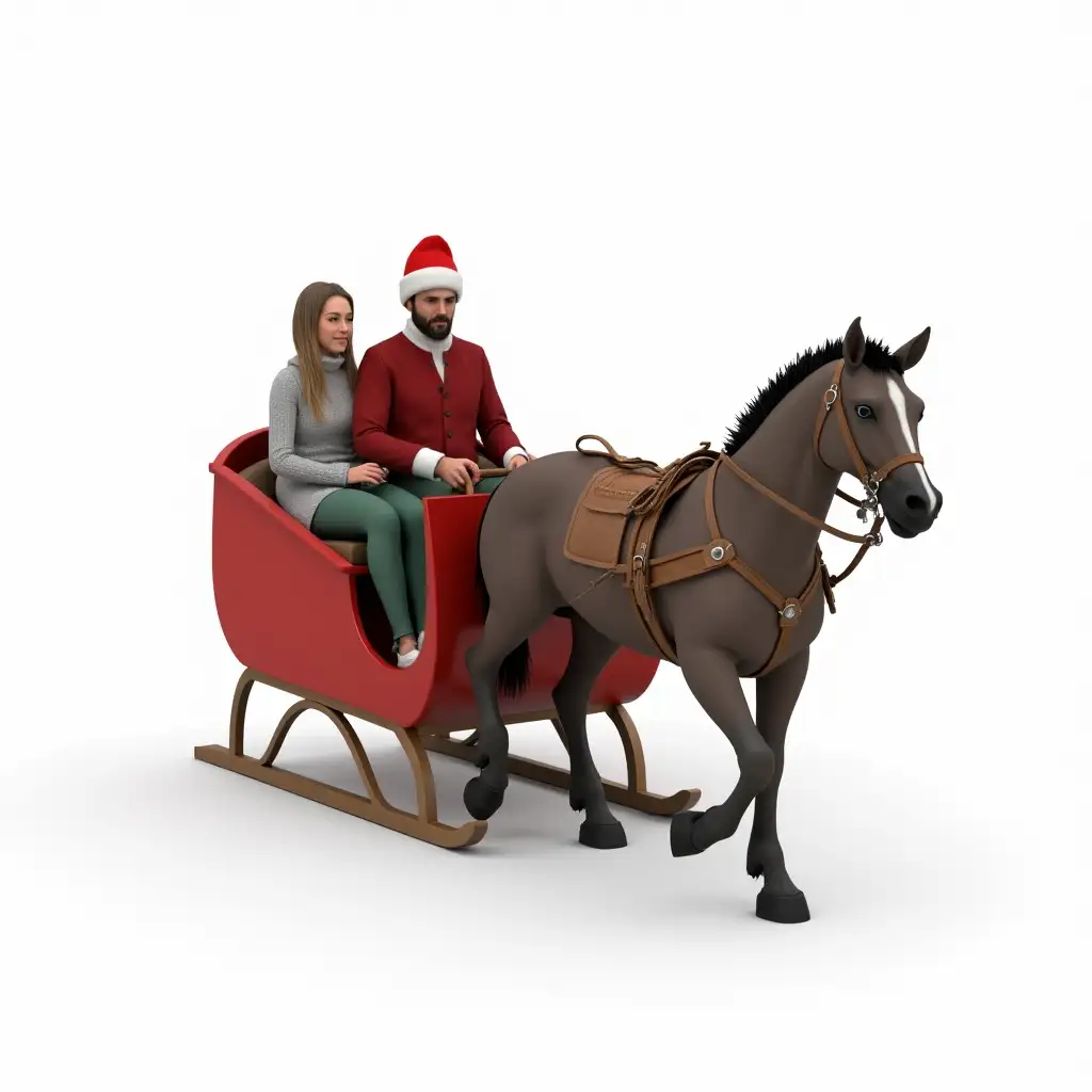 Couple Enjoying a Serene Winter Ride on a OneHorse Sleigh