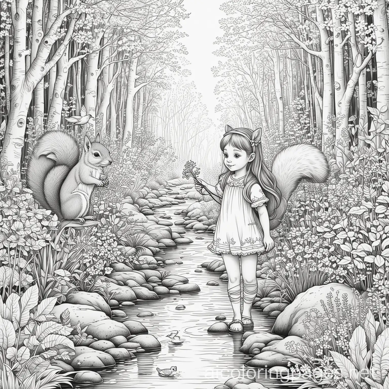 Whimsical-Forest-Adventure-Girl-Squirrel-Fawn-and-Bird