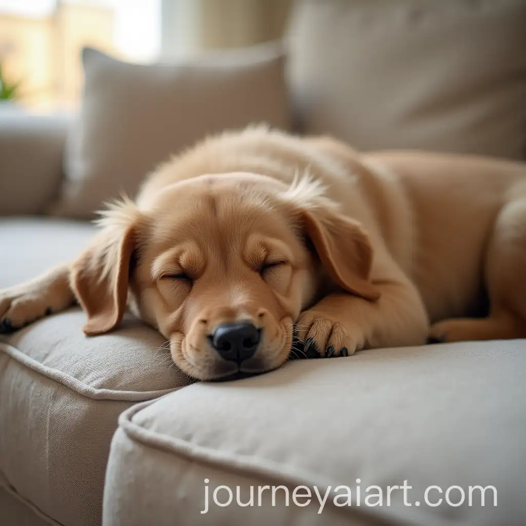 Cute-Puppy-Sleeping-on-a-Cozy-Beige-Sofa
