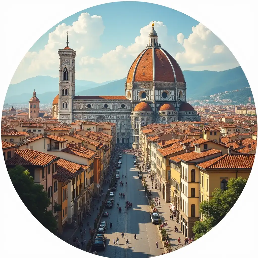 Cityscape of Florentia in Circular Frame