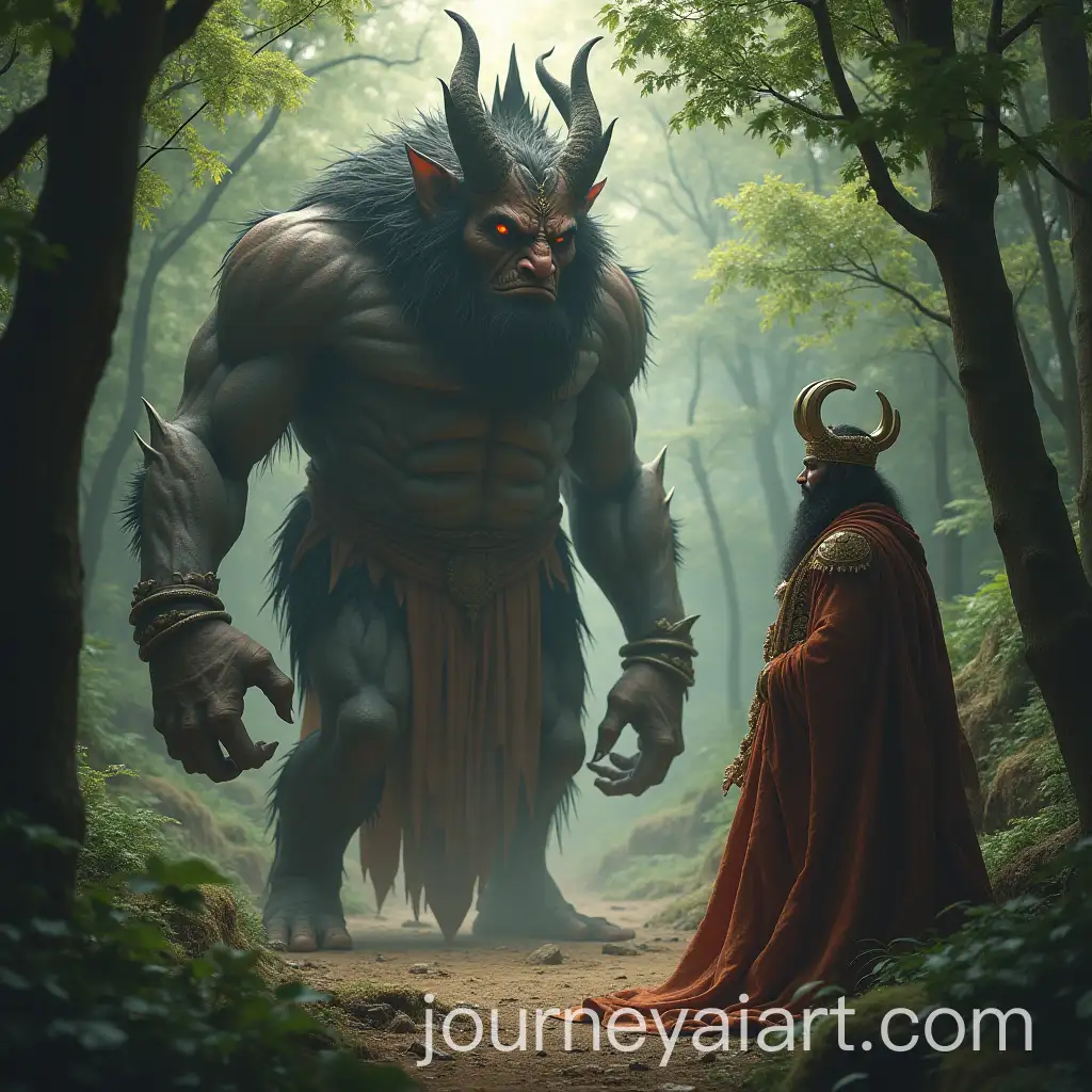 Hindu-Giant-Demon-Conversing-with-Kings-in-a-Forest-Setting