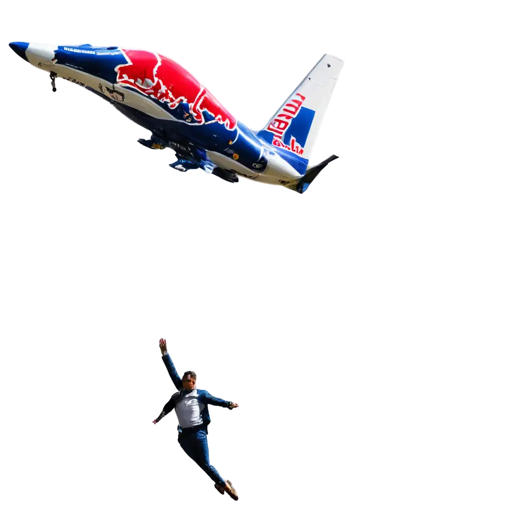 Man flying with red bull