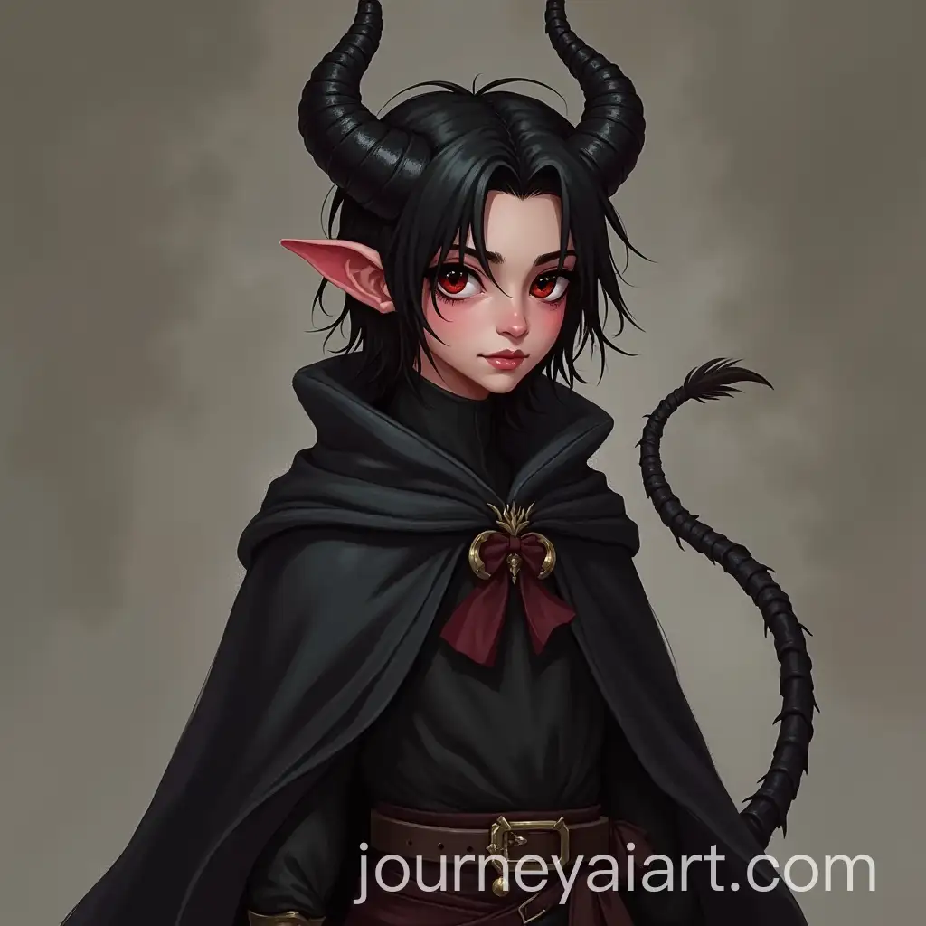Young-Tiefling-Mage-with-Black-Hair-and-Long-Tail-FullLength-Portrait
