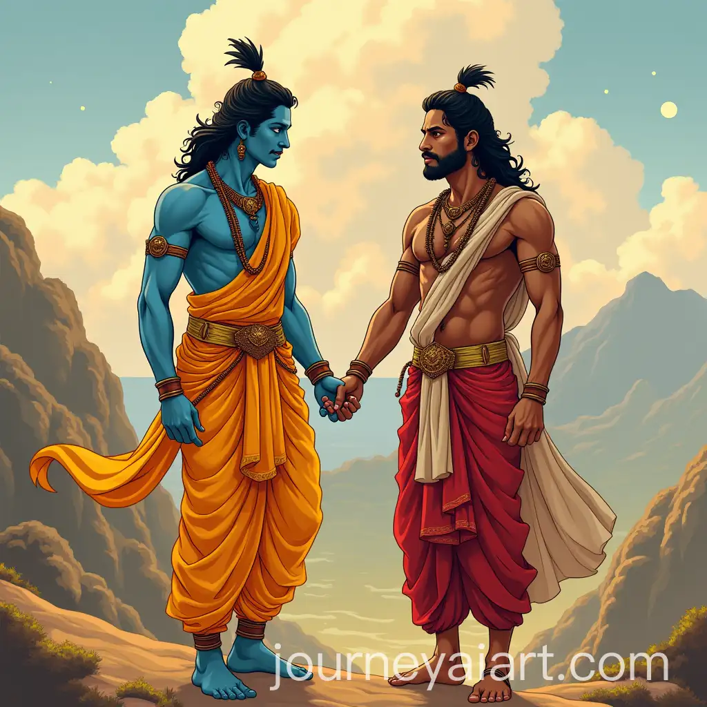 Indian-God-Krishna-Vishwaroopam-with-Arjuna-Midjourney-Style-Illustration