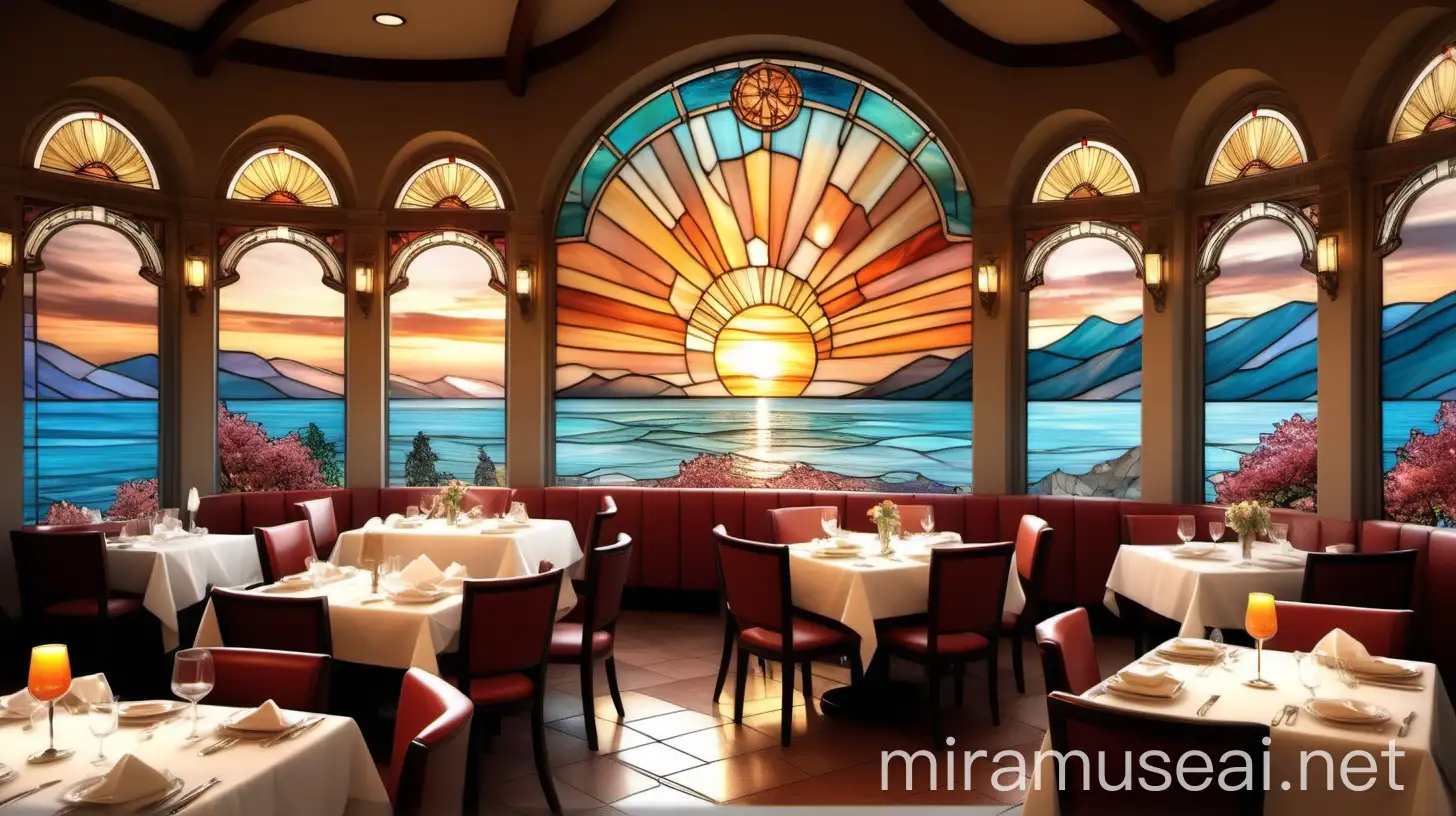 Elegant Restaurant Dining with Tiffany Stained Glass Window