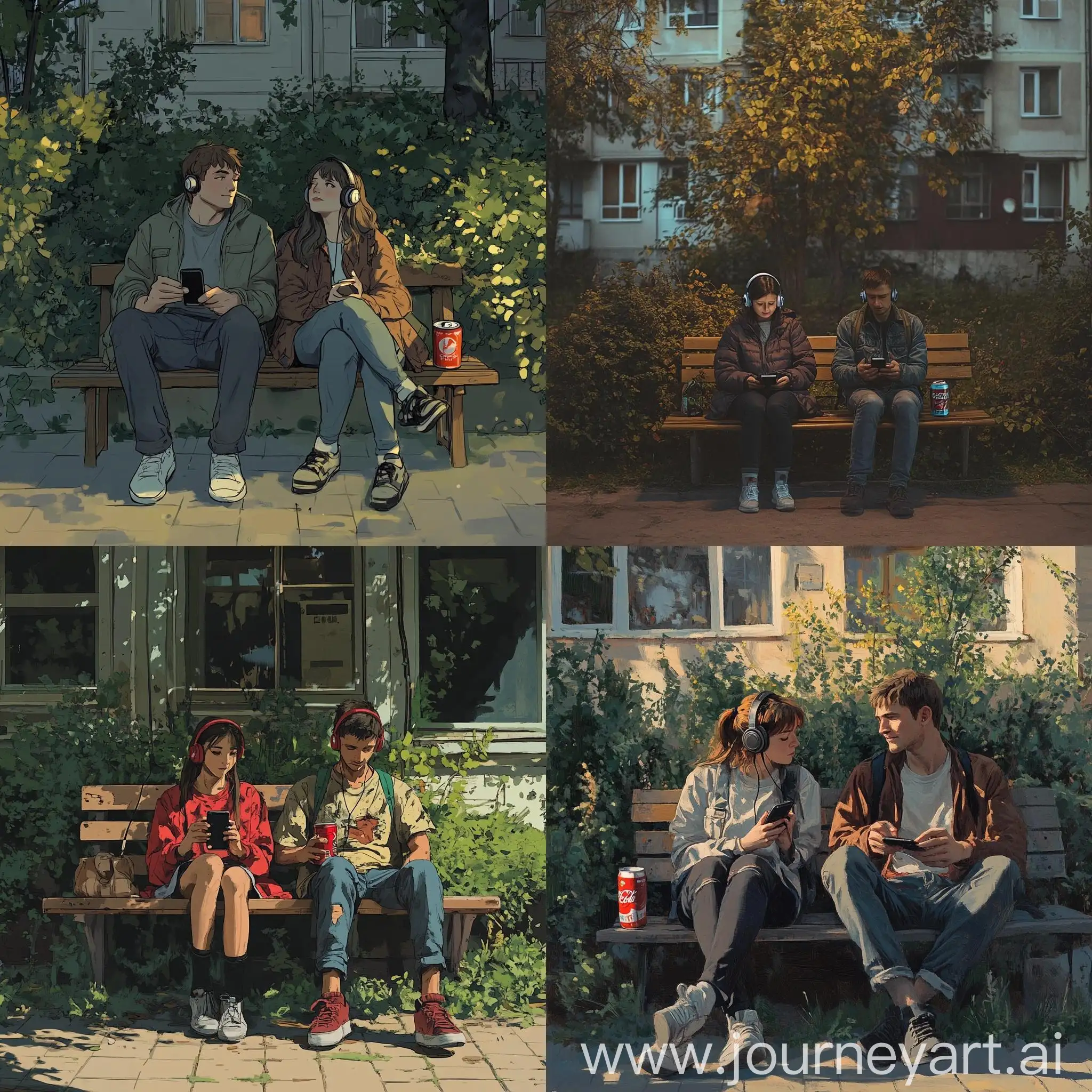 Couple-Watching-Movie-on-Bench-Near-Khrushchevka-House