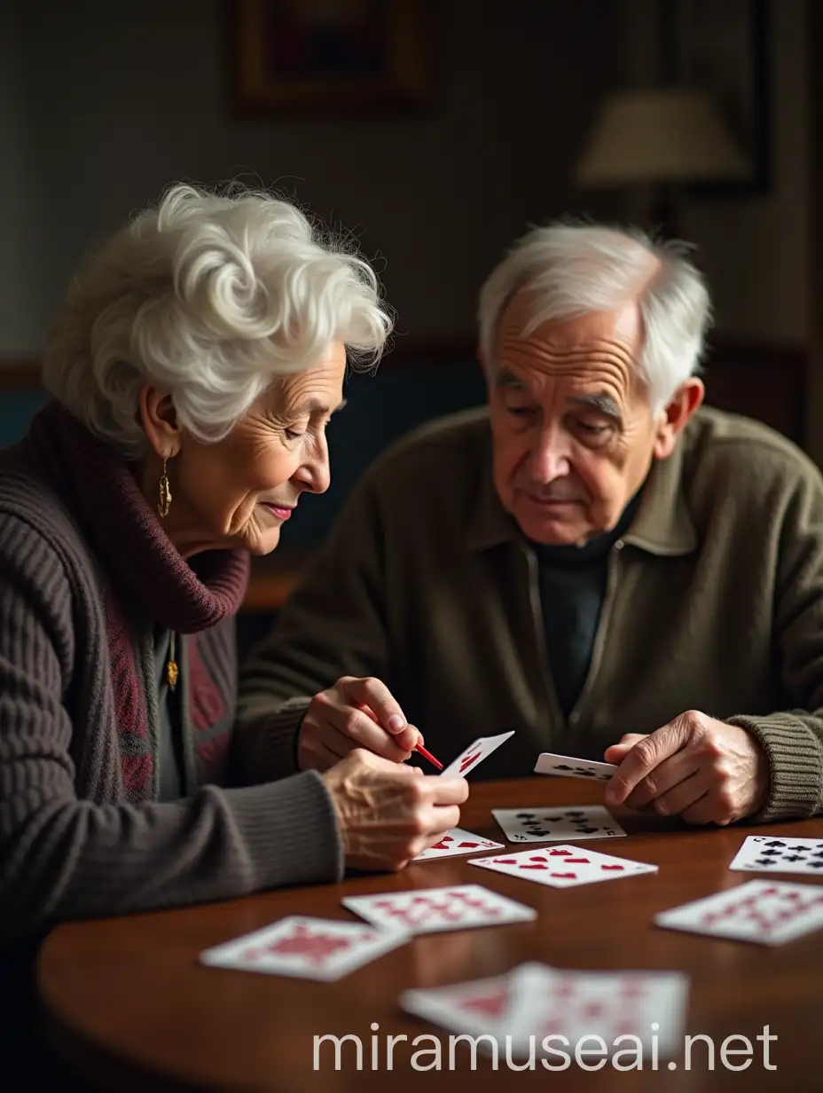 Elderly Couple Playing Cards in Cozy Home Setting