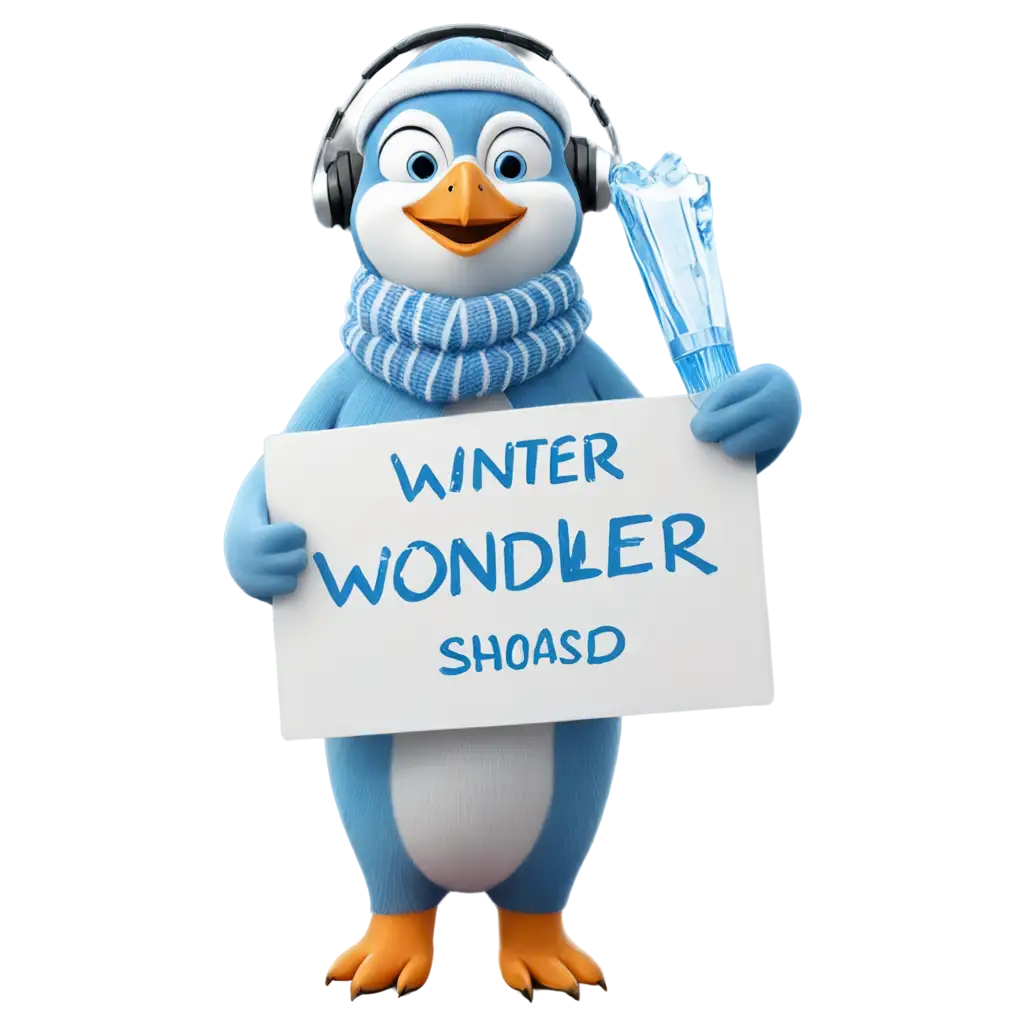 WinterThemed-PNG-Image-of-a-Blue-Penguin-with-Ice-Sign-Enhance-Your-Winter-Content