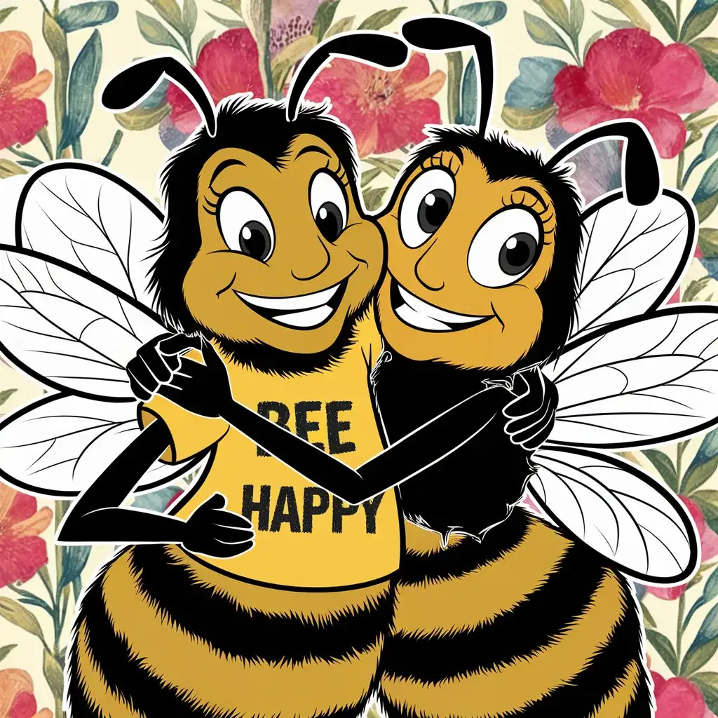 Two-Comic-Bees-Hugging-Each-Other-in-a-Playful-Scene