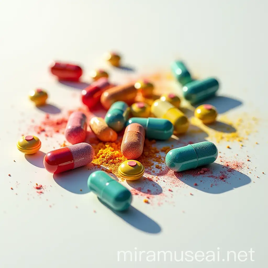 Colorful Capsules on White Surface with Detailed Macro Photography