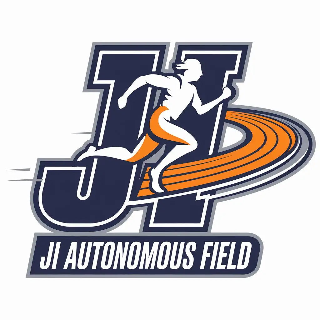 a vector logo design,with the text "ji autonomous field", main symbol:running/track and field,Moderate,be used in track and field industry,clear background