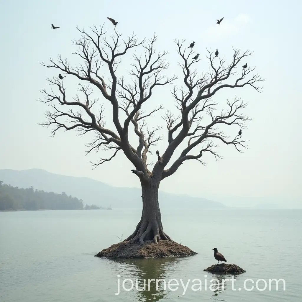 Dry-Tree-with-Birds-in-a-Parched-Landscape-Due-to-Drought