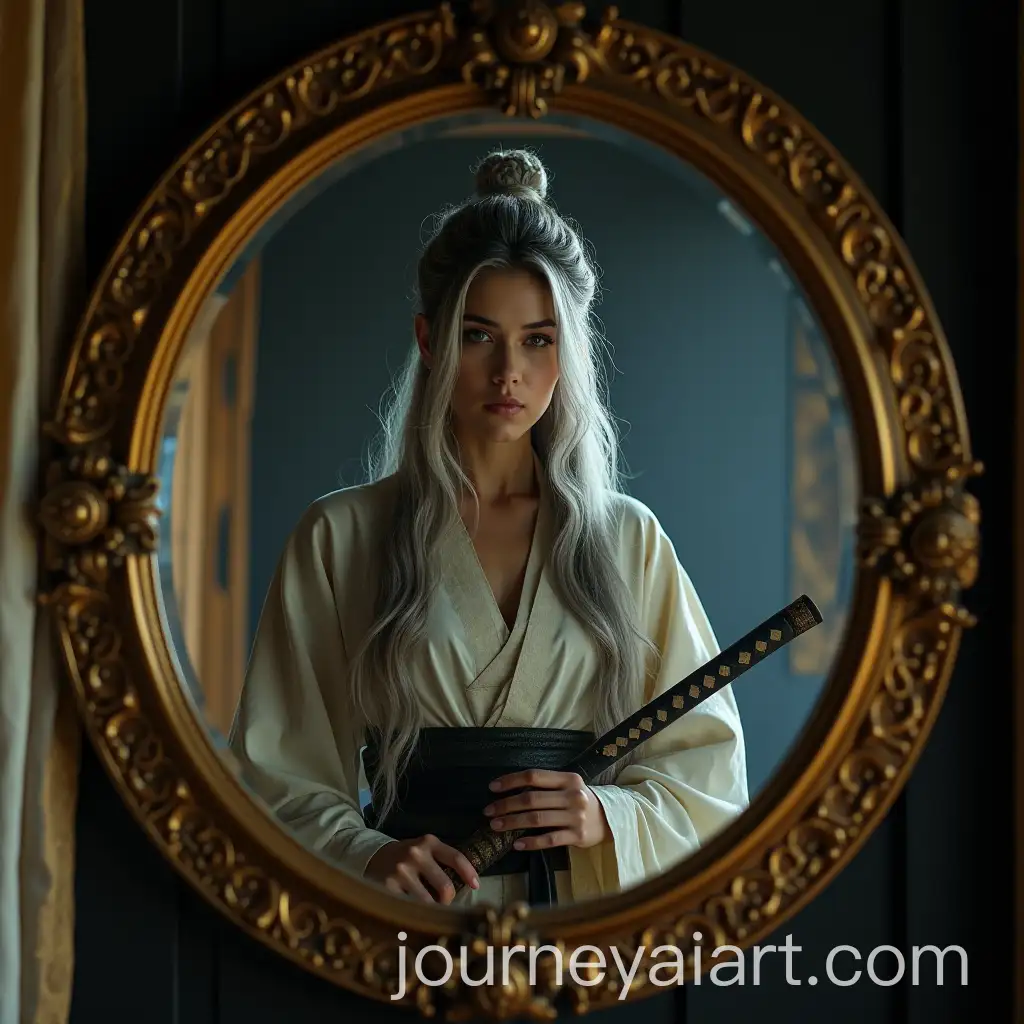 Mystical-Warrior-Woman-with-Samurai-Sword-in-Gilded-Mirror