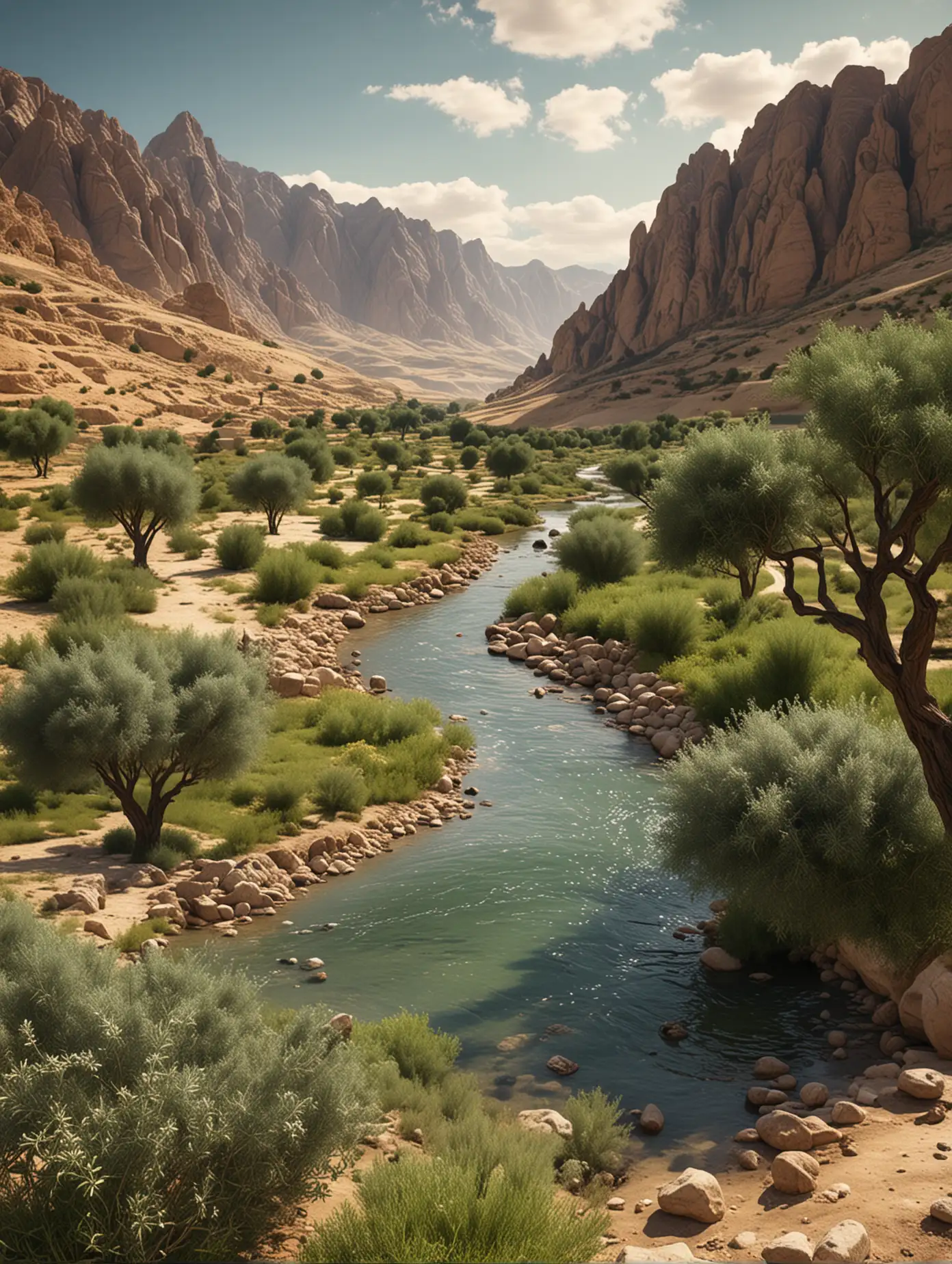 Realistic-Arab-Nabatea-Landscape-with-Mountains-Valley-and-River