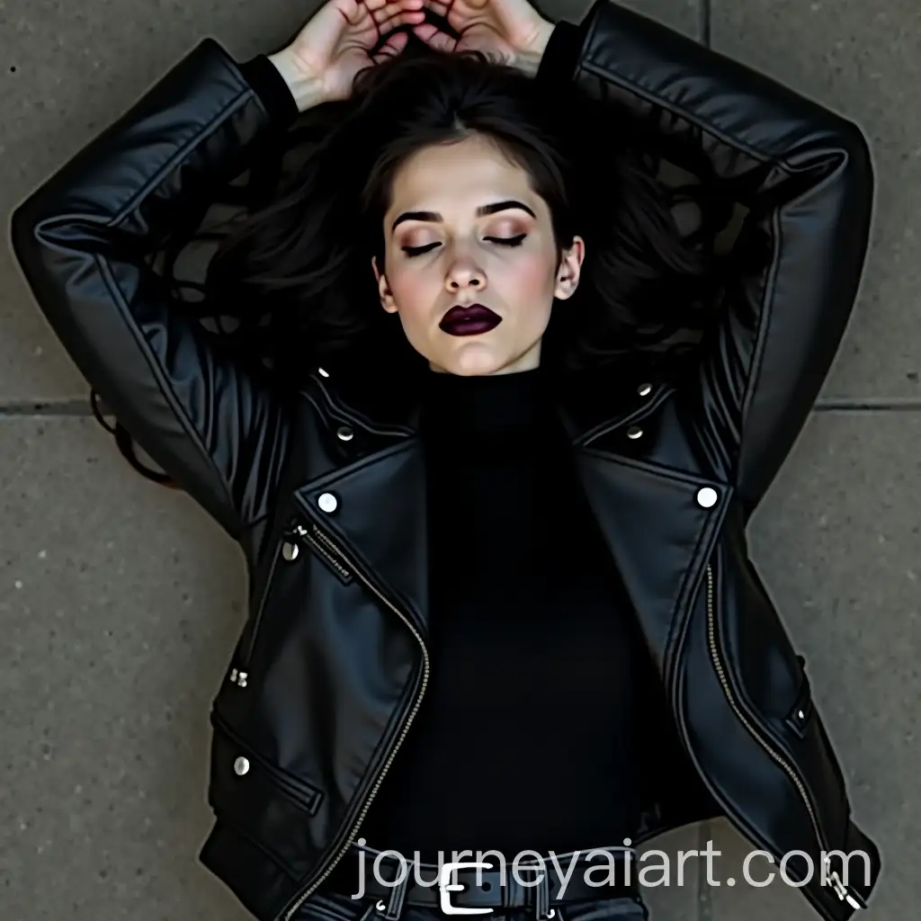 Girl-in-Black-Leather-Jacket-Lying-on-the-Ground