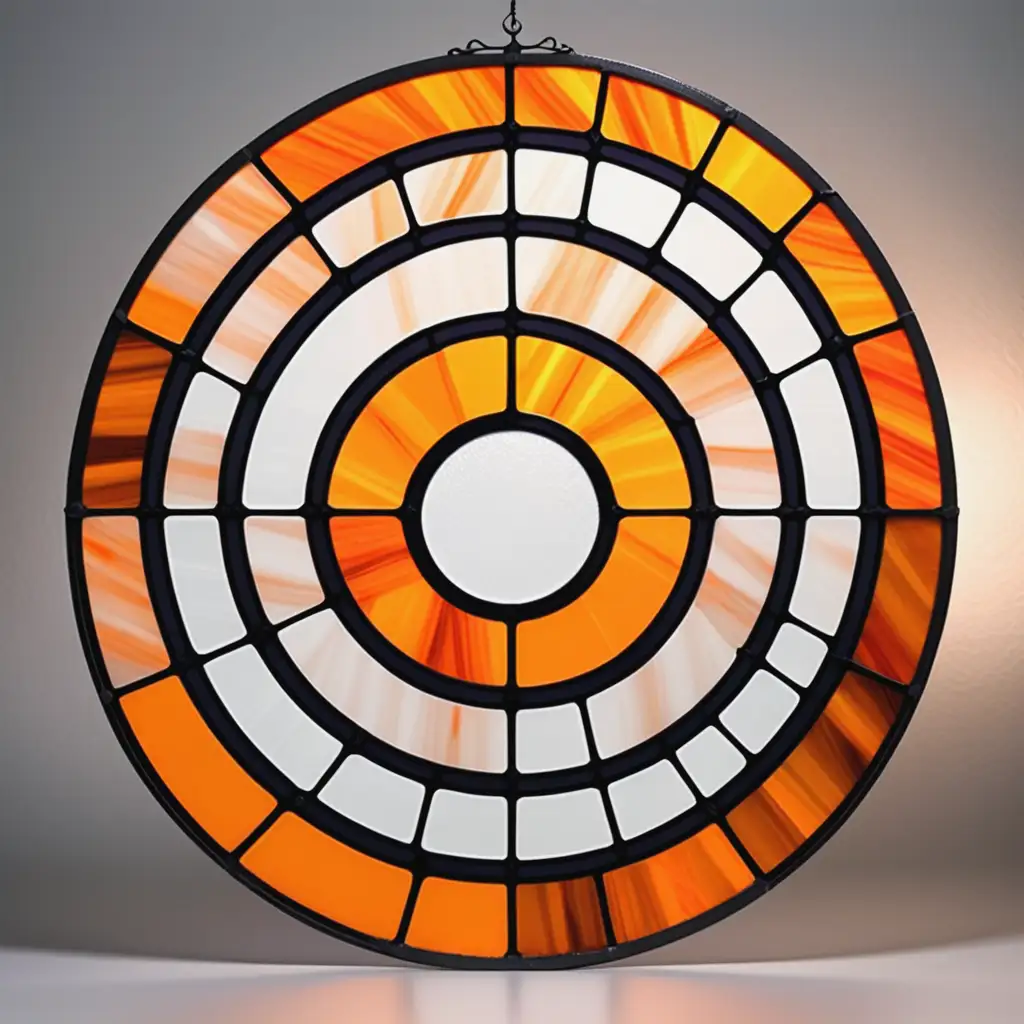 Intricate Round Stained Glass Design in Orange and Black