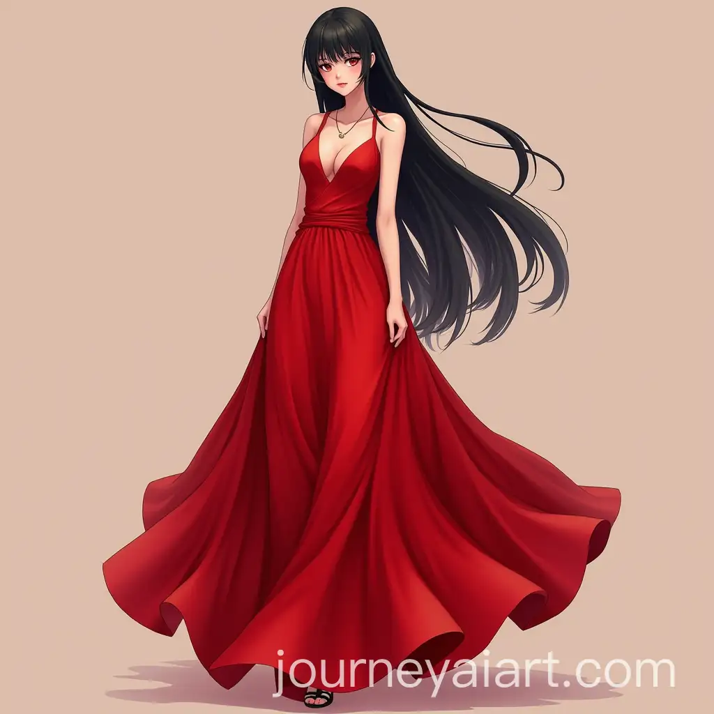 Realistic-Waifu-Character-in-Red-Maxi-Dress-with-Black-Hair