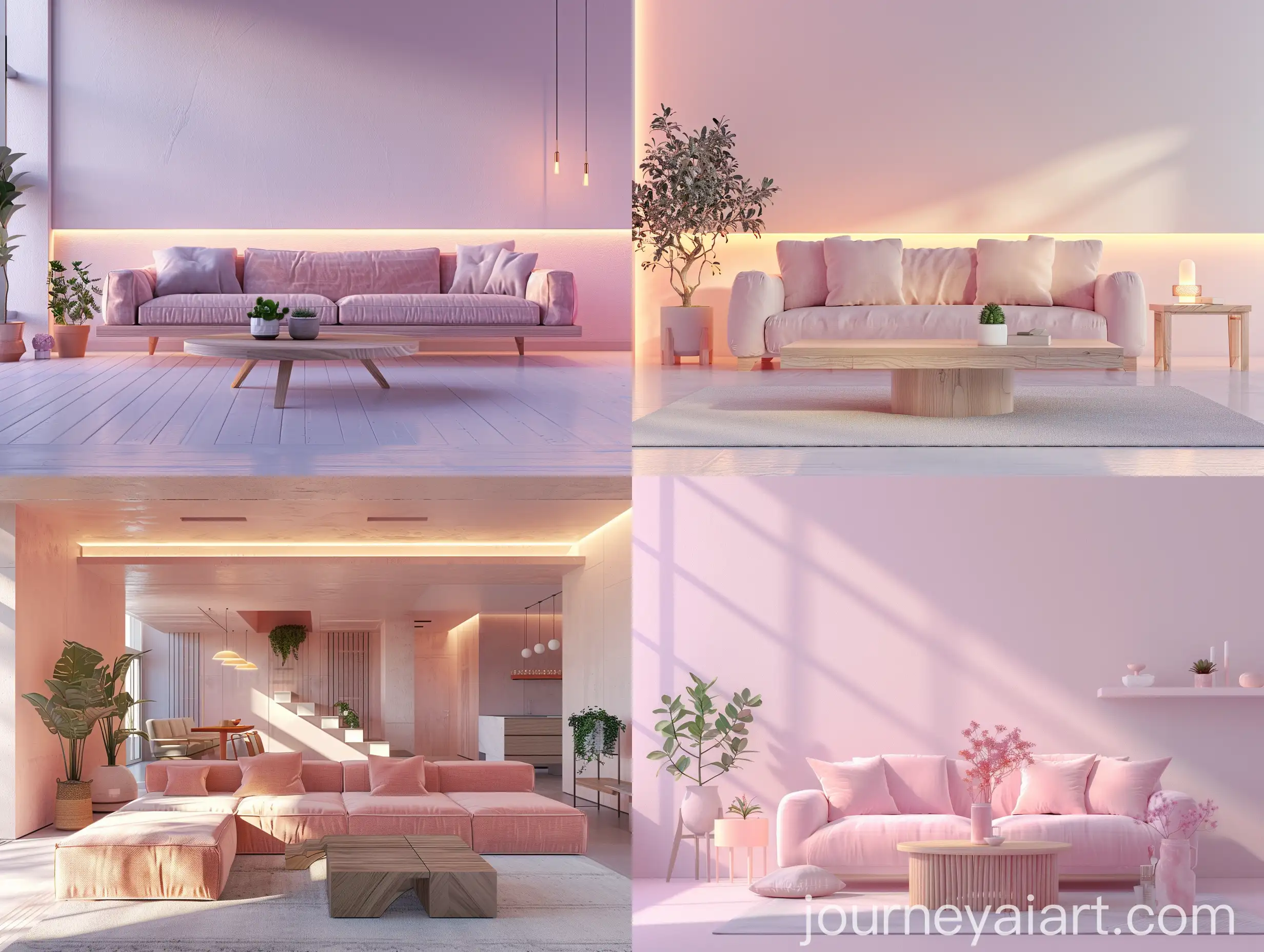 Minimalist-Modern-Living-Room-with-Pastel-Pink-Sofa-and-Wooden-Coffee-Table