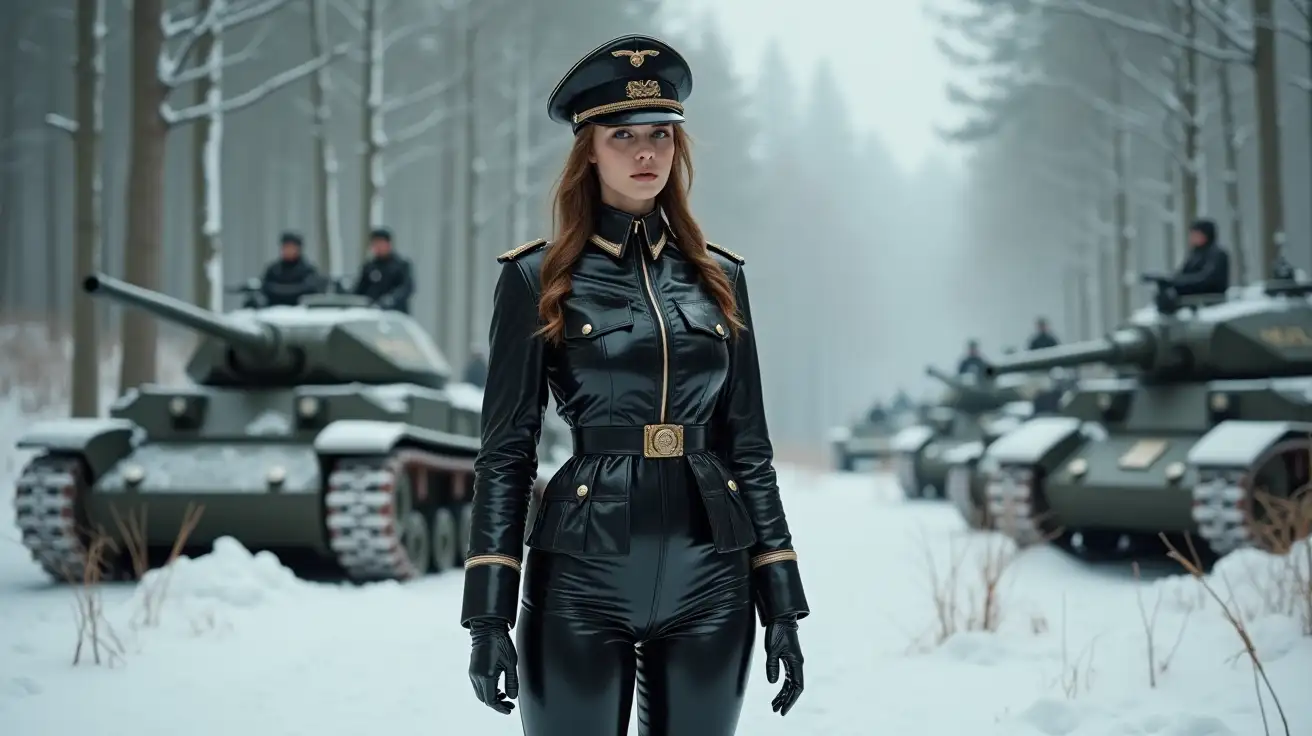 WWII-BDSM-Mistress-in-Shiny-PVC-Attire-on-a-Snowy-Battlefield