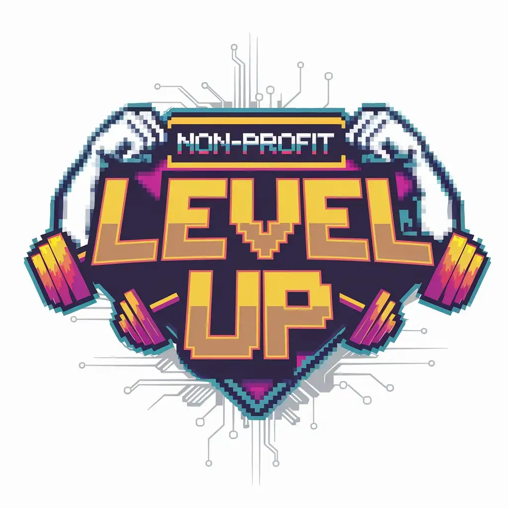 LOGO Design for Level Up Bright and Energetic Retro Arcade Theme with Fitness Symbols