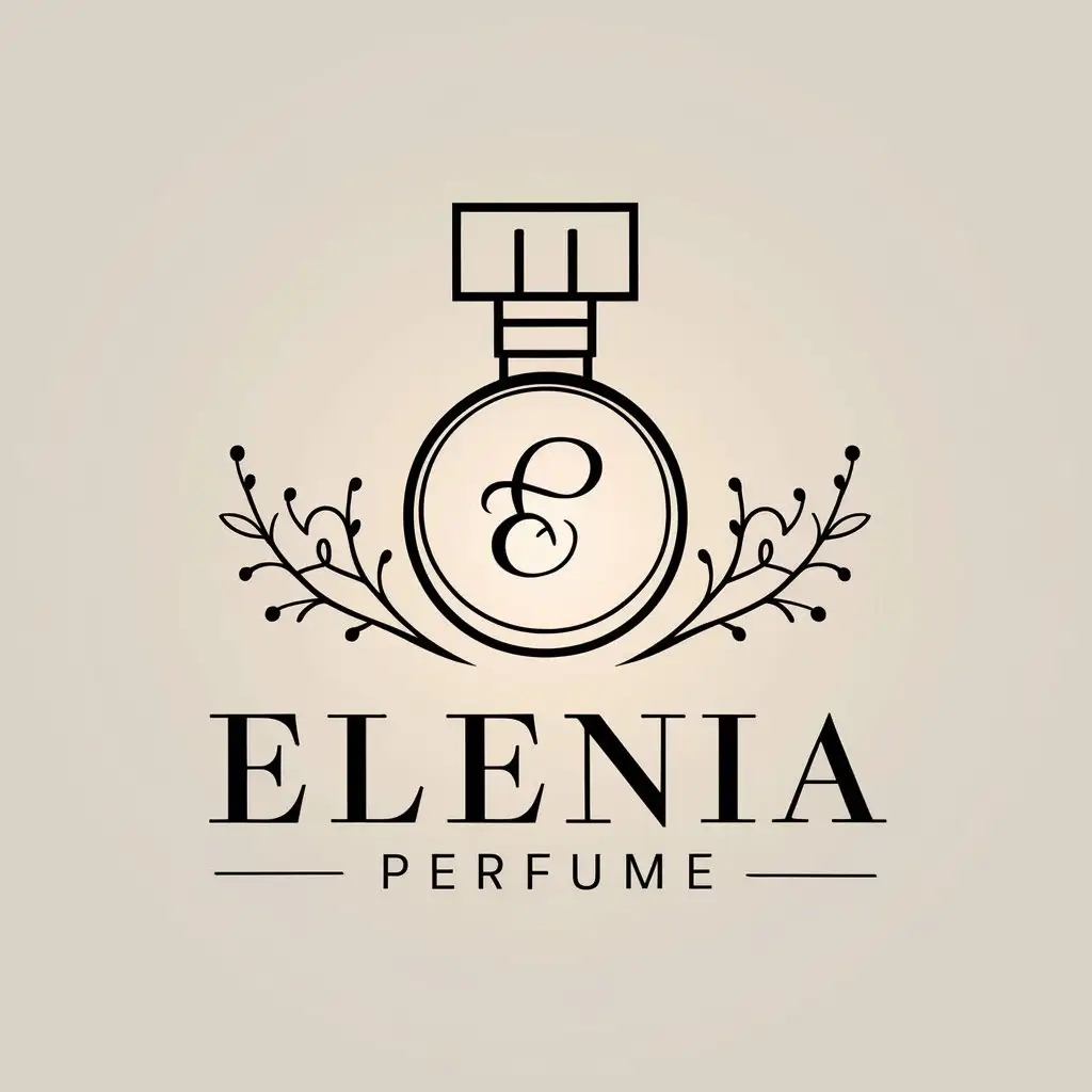 a vector logo design,with the text "Elenia perfume", main symbol:Perfume bottle,Moderate,clear background