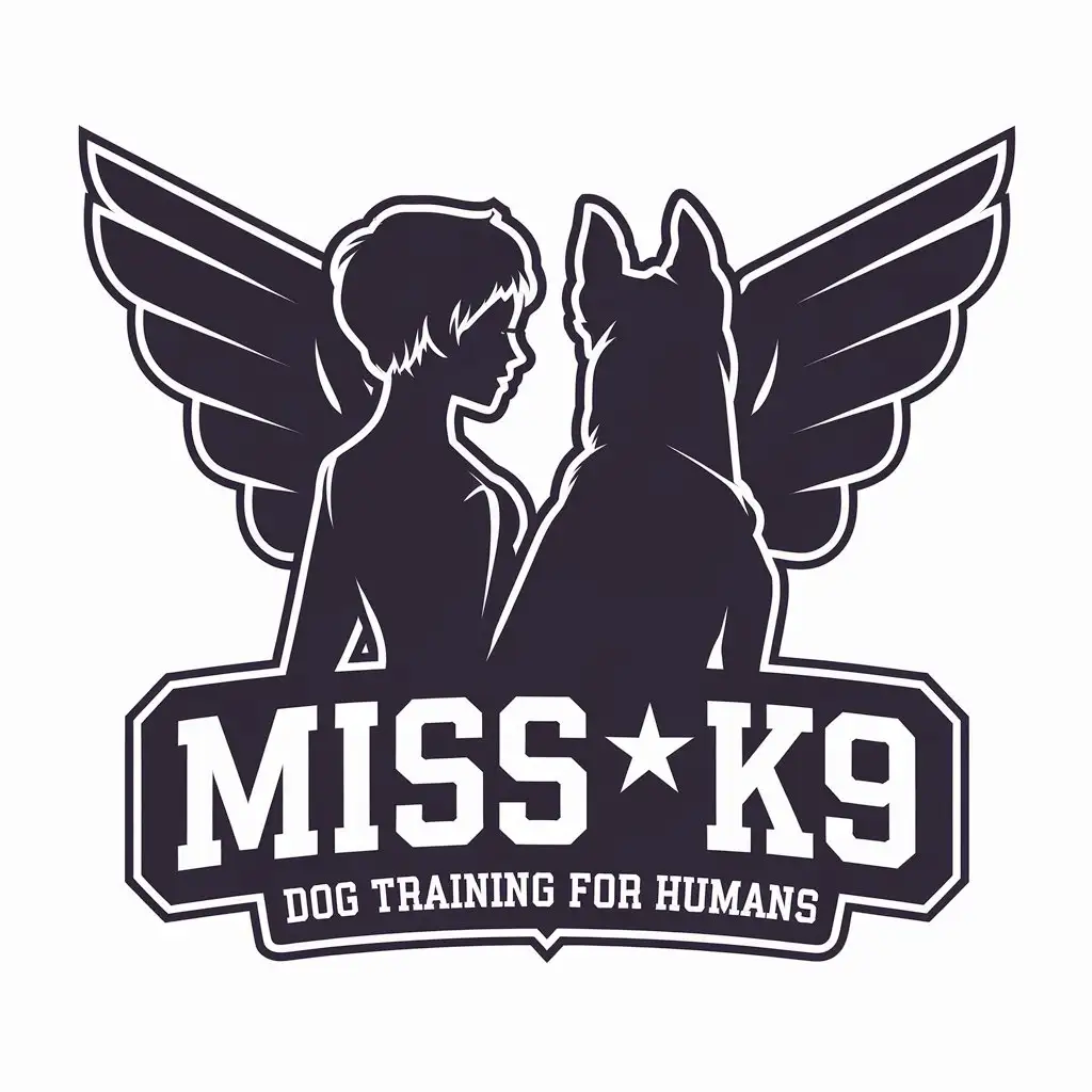 LOGO Design for Miss K9 Silhouette of Girl and Cattle Dog with Tagline Dog Training for Humans