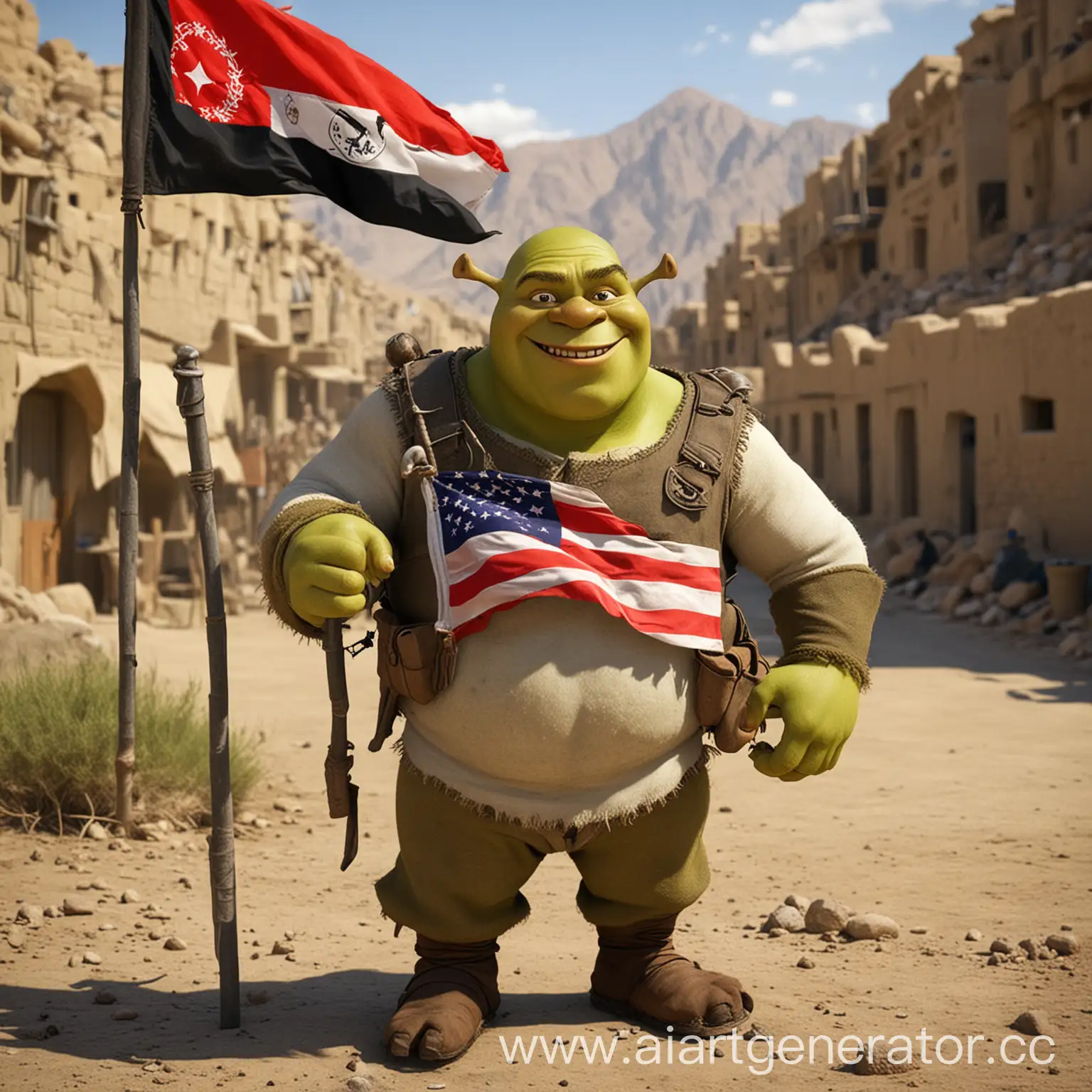 Shrek-and-Munchkin-in-Afghanistan-with-Flag-Gooool