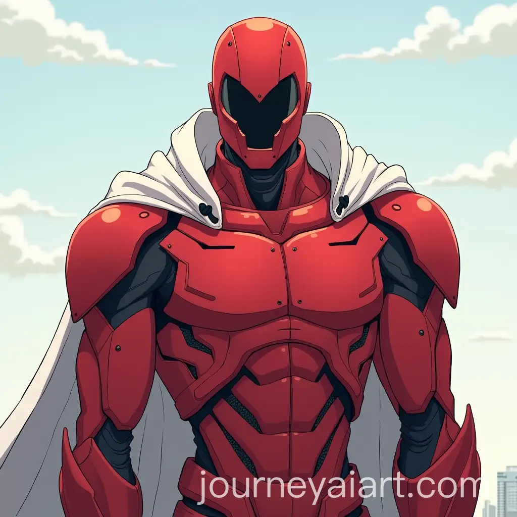 AnimeStyle-Man-in-Red-Robotic-Armor-with-White-Cape