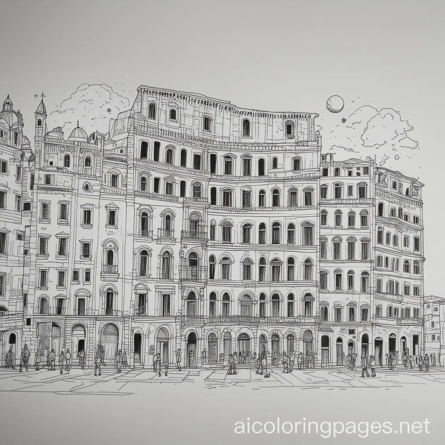 Rome-Buildings-with-People-Coloring-Page