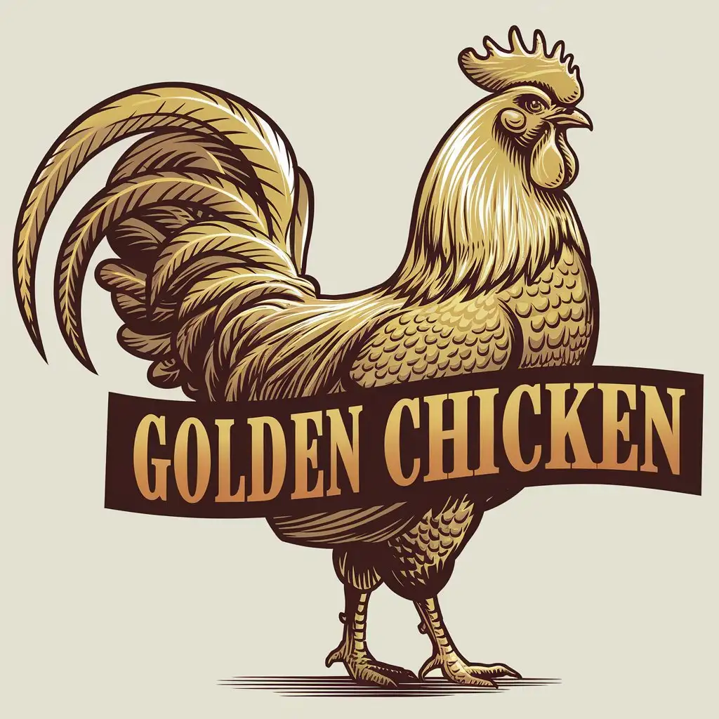 LOGO-Design-For-Golden-Chicken-Sketch-Rooster-in-Golden-Tint