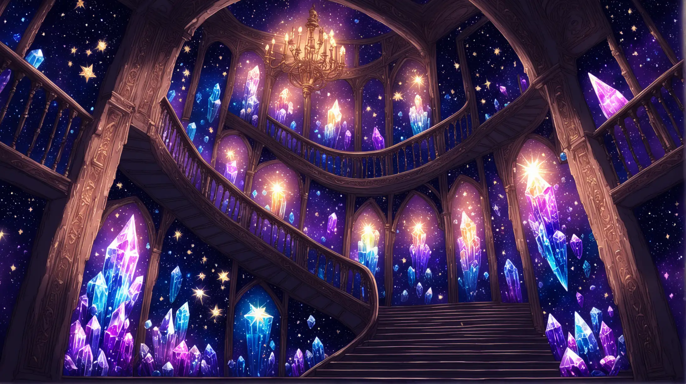 Magical Stairwell with Stars and Crystals