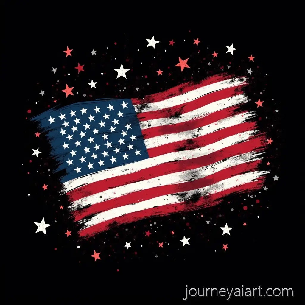 Torn-American-Flag-with-Flying-RedTorn-American-Flag-Design-and-White-Stars-on-Black-Background-TShirt-Design
