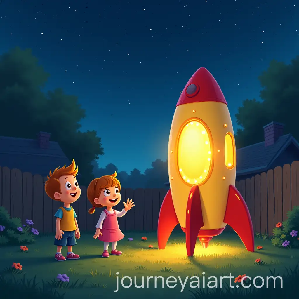 Children-Amazed-by-Zogs-Colorful-Spaceship-in-a-Starry-Night