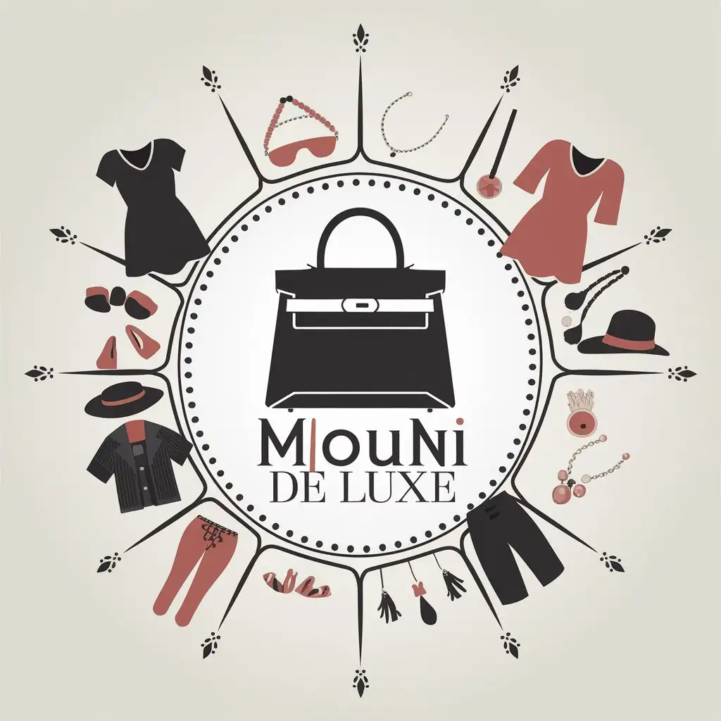 LOGO Design for Mouni De Luxe Elegant and Modern Vector with Womens Handbags Clothing and Jewelry Theme