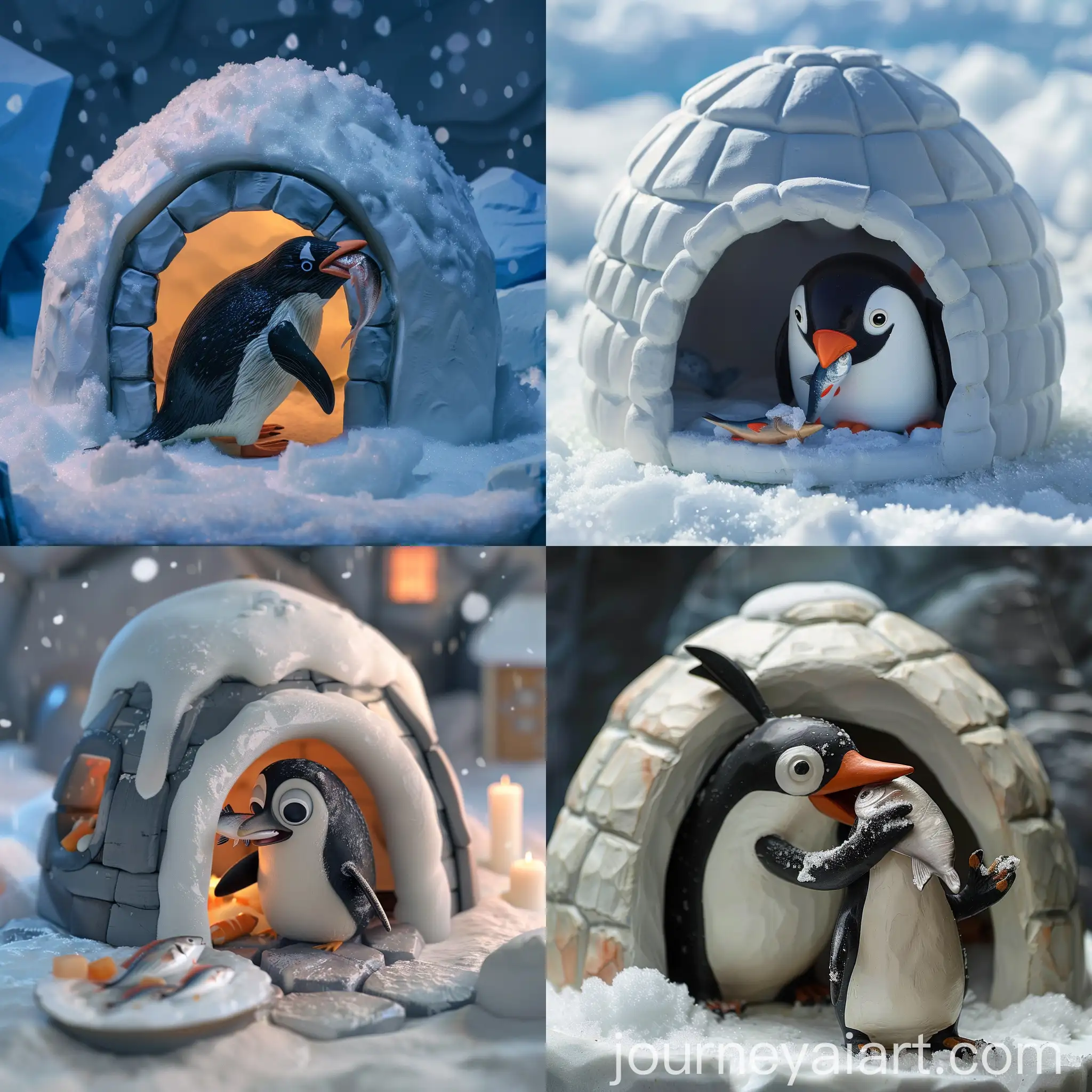 Realistic-Pingu-Eating-Fish-in-Igloo