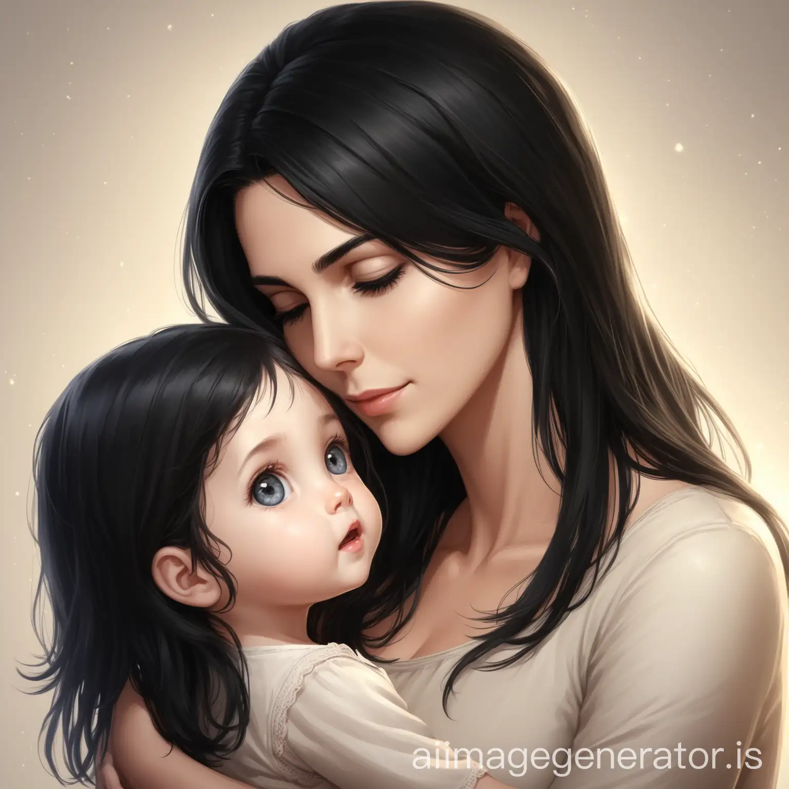 Black hair, female, mother, beautiful, young woman