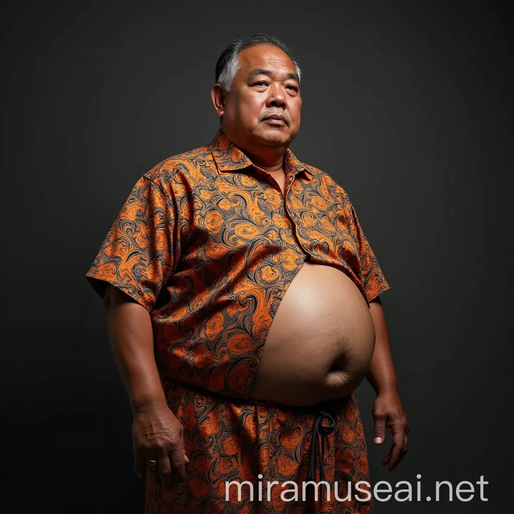 Middleaged Man with Batik Clothes and Dark Skin