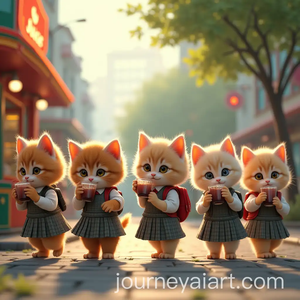 Small-Kittens-in-School-Uniforms-Drinking-Juice-Outside-Colorful-KAI-Image-Prompt-Expansioniosk-in-Morning-City