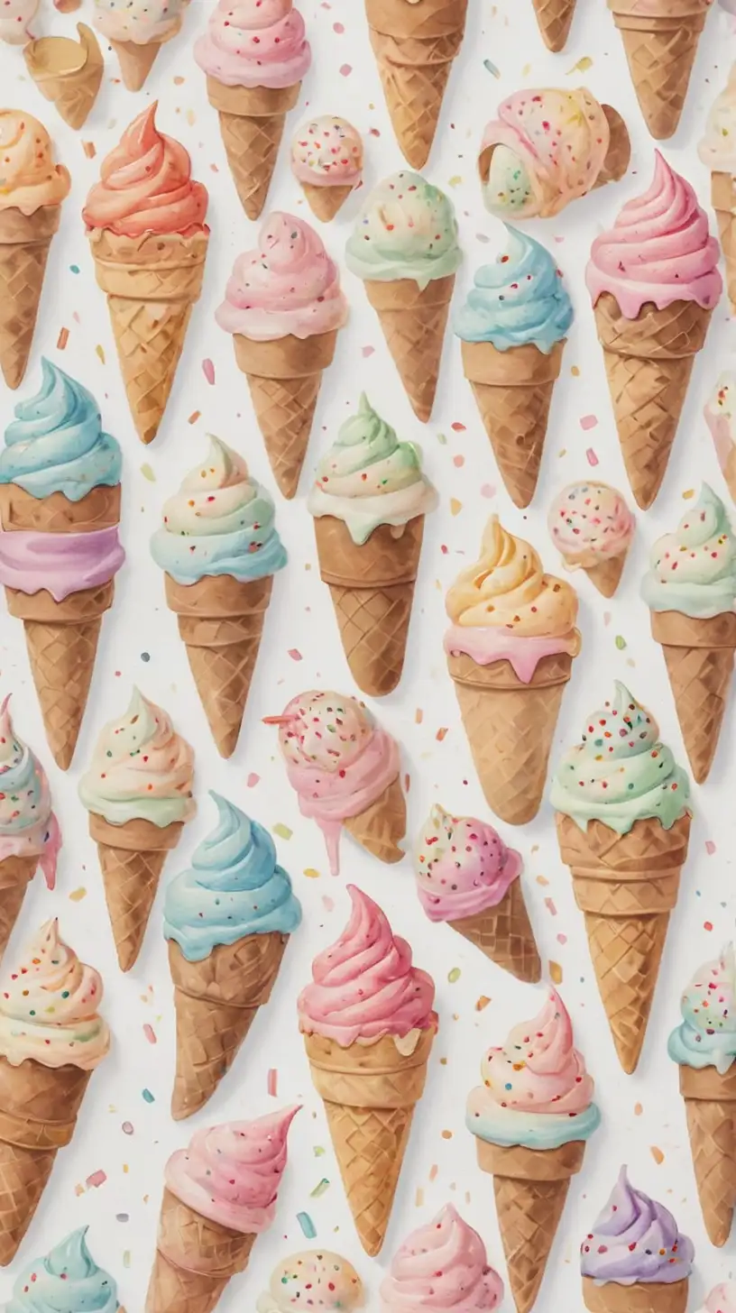 Pastel Watercolor Ice Cream Sprinkle Pattern on White Background