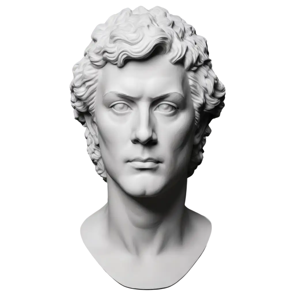 black-and-white head sculpture philosopher face