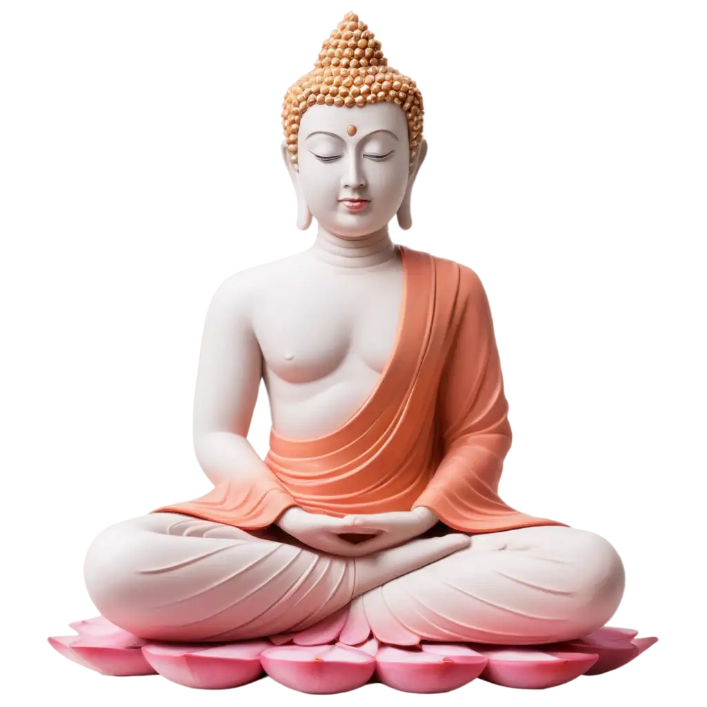 Stunning-White-and-Orange-Buddha-Statue-PNG-on-Pink-Lotus-A-Perfect-Blend-of-Serenity-and-Artistry