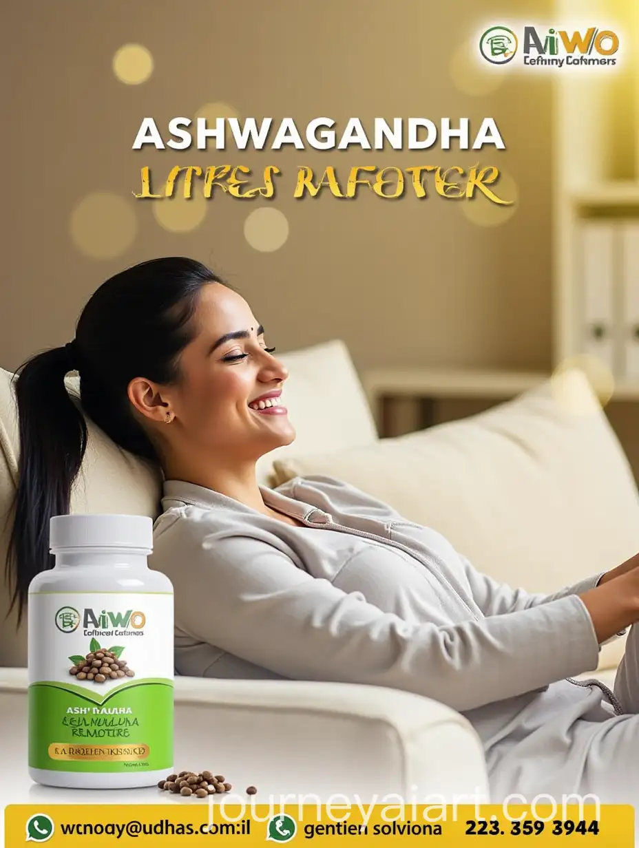Young-Indian-Woman-Relaxing-on-Couch-with-Ashwagandha-Supplement-and-Calming-Background