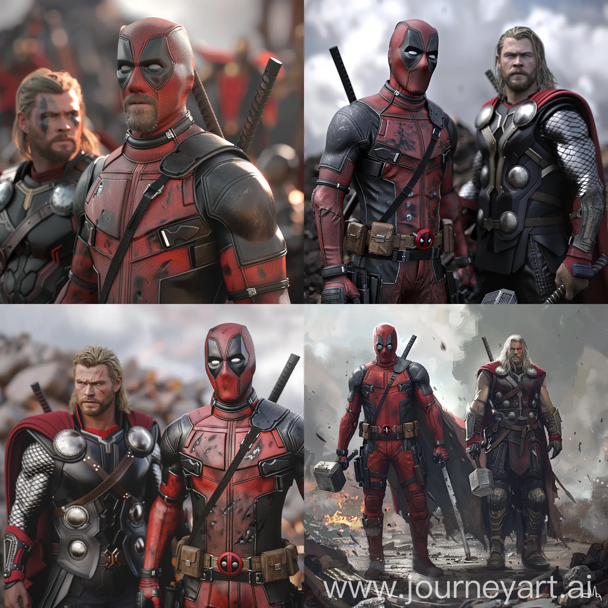 Deadpool-and-Thor-Standing-Together-in-Battlefield