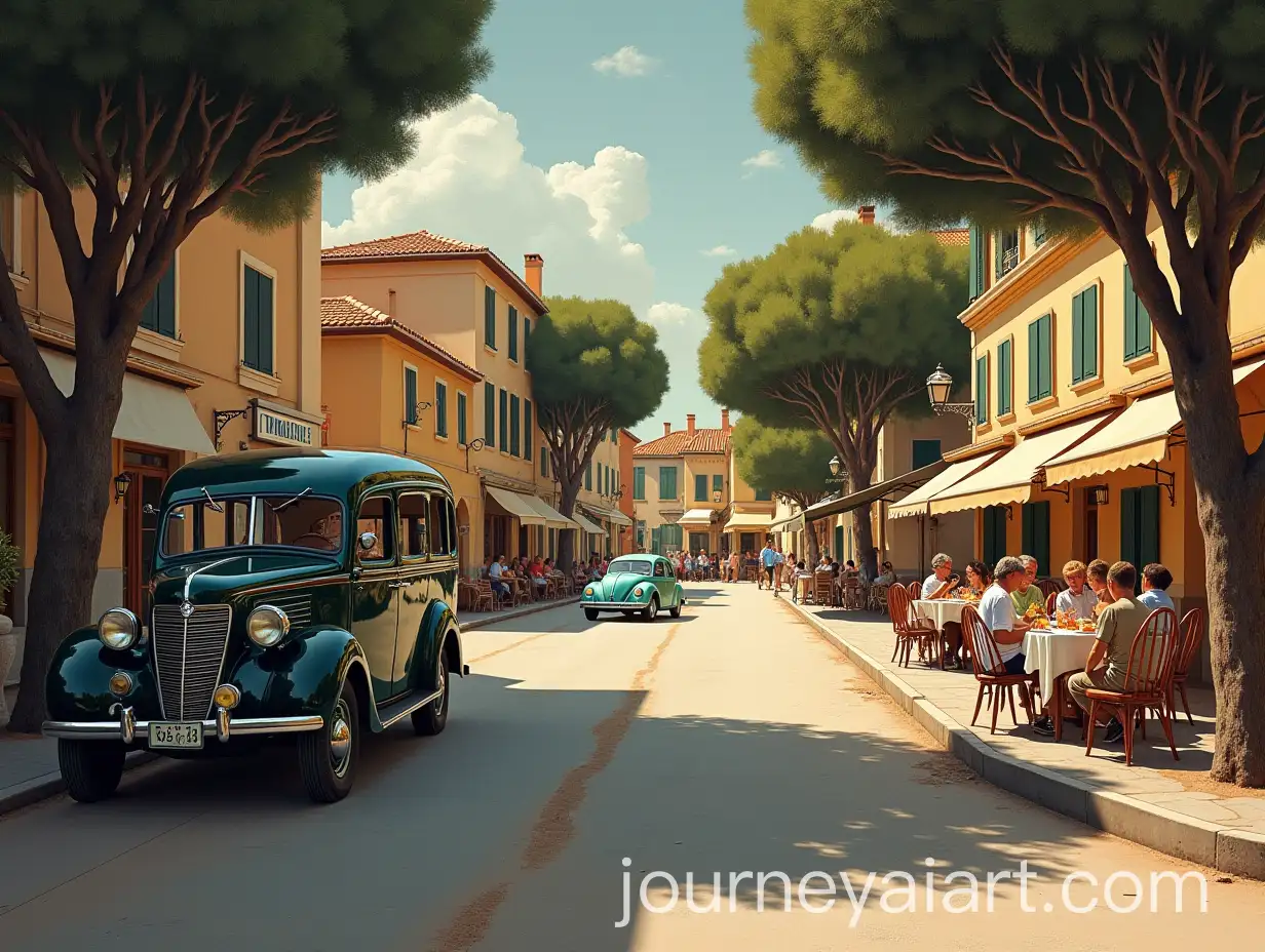 Summer-Scene-in-Antibes-1936-Village-Square-Diners-and-Vintage-Citroen-Traction-Avant