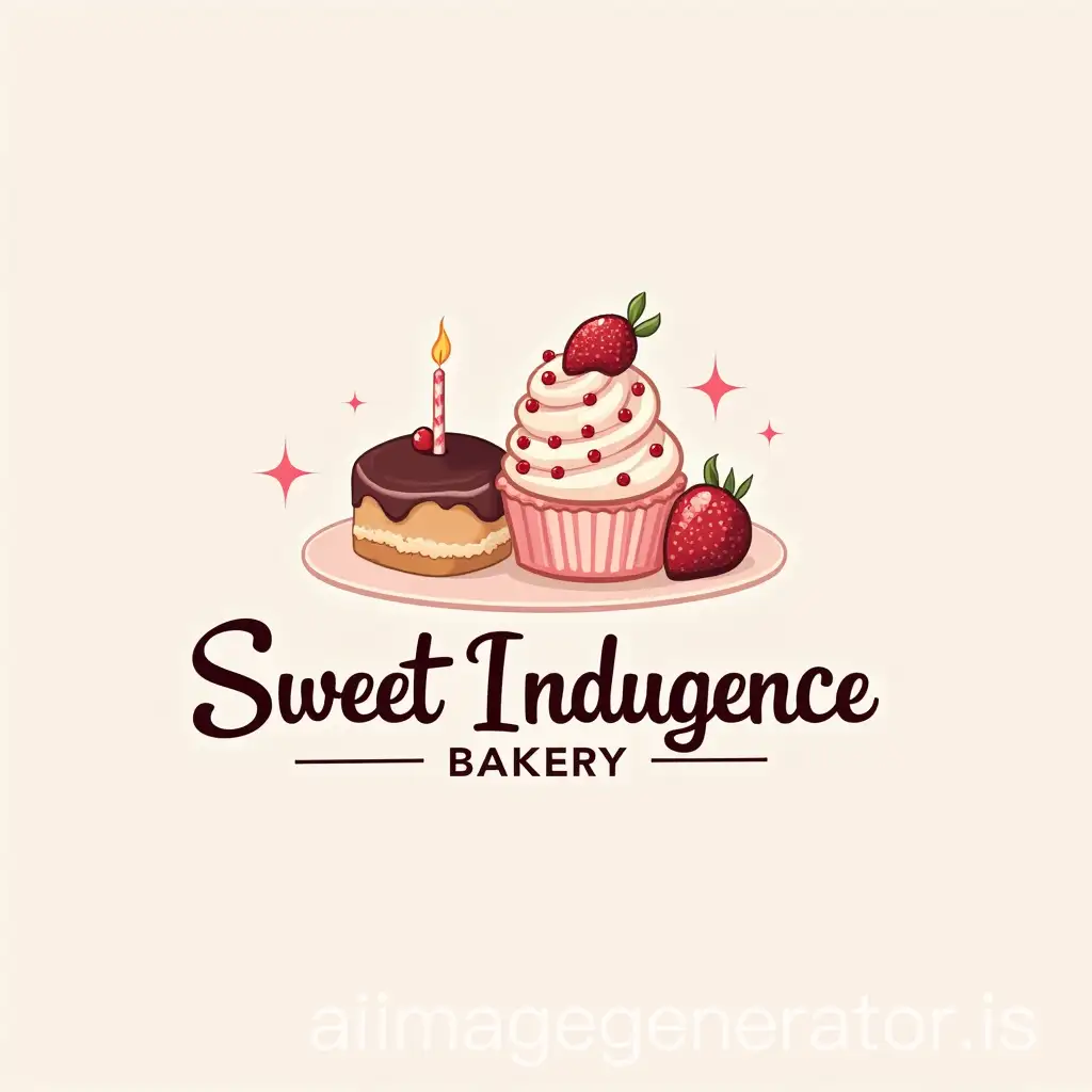 Create my logo for my sweet indulgence bakery with image of cakes and desserts