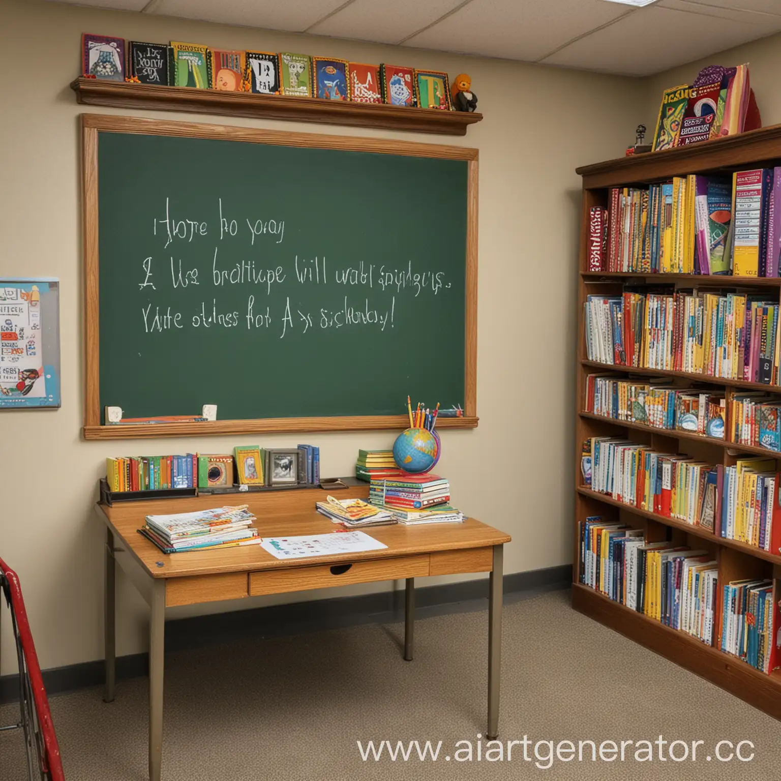 School-Desk-with-Books-and-Decorated-School-Board