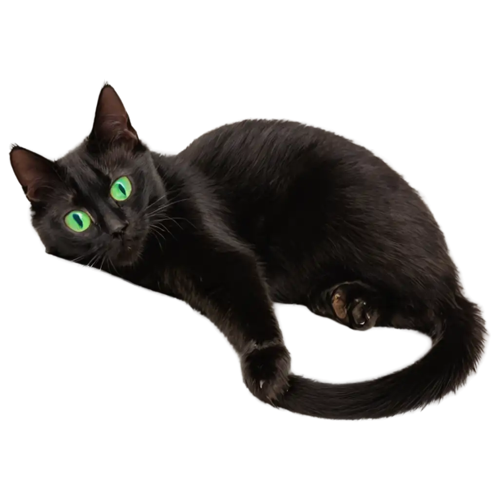 Black-Cat-with-Green-Eyes-Lying-on-Its-Belly-HighQuality-PNG-Image-for-Multiple-Uses