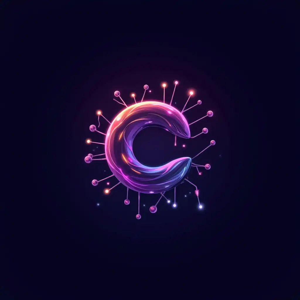 A logo for a 'hackathon' team named 'Cache Me If You Can'. Use a color palette of deep purple, lavender, gold, and cyan. Incorporate sleek, design such as a stylized CPU with branching nodes, or a fluid, interconnected network representing data flow and workflow. The typography should be modern, with a subtle neon glow. The design should feel cutting-edge yet streamlined, perfect for a hackathon team