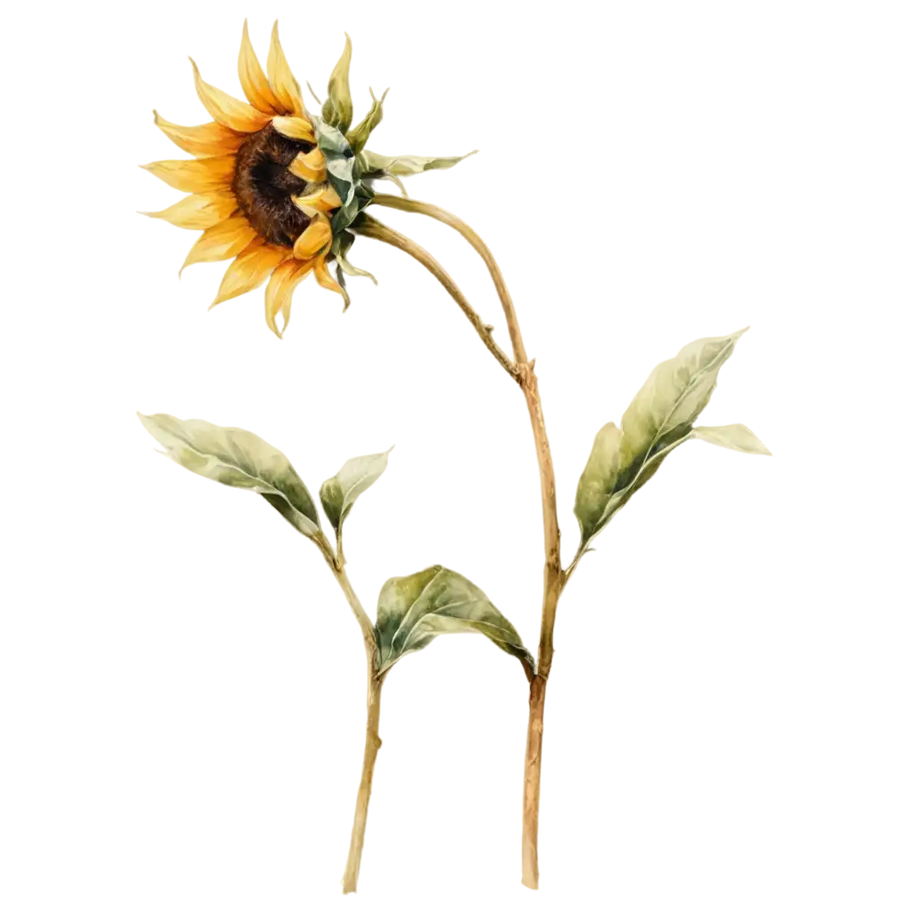 Withered-Sunflower-Watercolor-PNG-Capturing-Natures-Elegance-in-HighResolution-Art