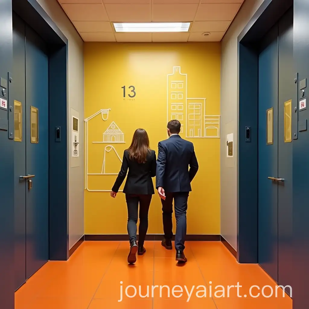 Elevator-Exit-View-in-a-Modern-Institutional-Building-with-Stylized-Art-and-Fire-Doors
